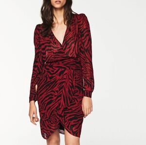 Ba&sh Sapphire Dress In Red and Black Zebra Print, Size 2 (Medium) GUC